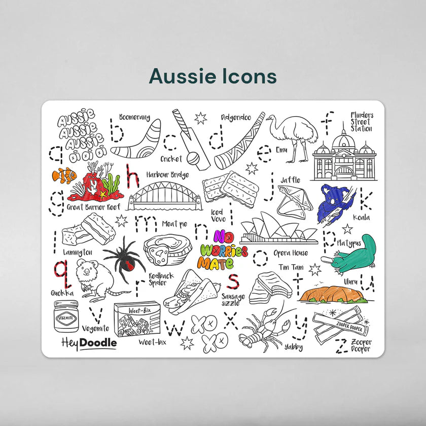 Aussie Icons - Silicone Colouring Mat | Hey Doodle