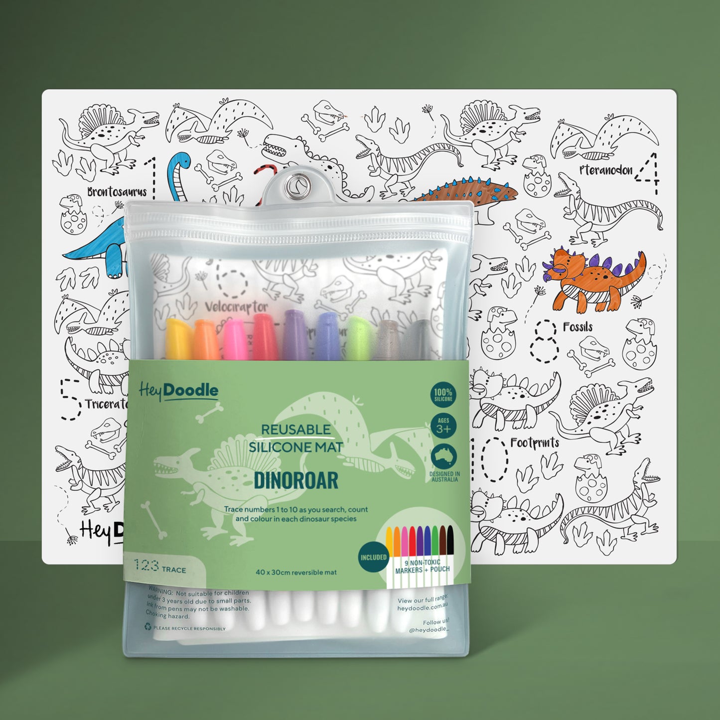 Dino Roar - Silicone Colouring Mat | Hey Doodle