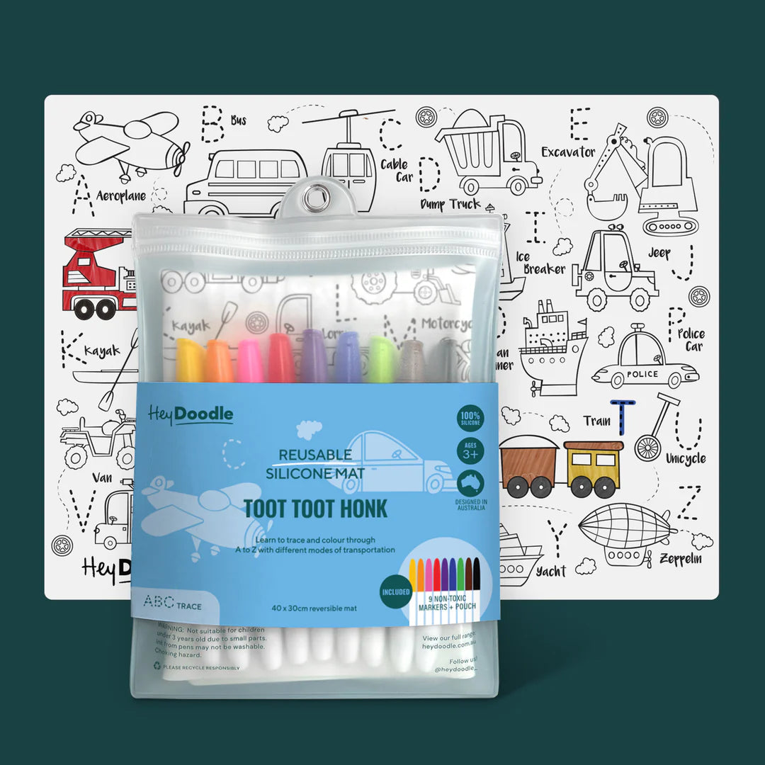 Toot Toot Honk - Silicone Colouring Mat | Hey Doodle