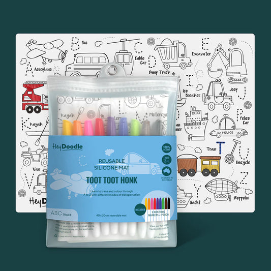 Toot Toot Honk - Silicone Colouring Mat | Hey Doodle